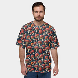 Футболка оверсайз мужская Гриб красный мухомор паттерн, цвет: 3D-принт — фото 2