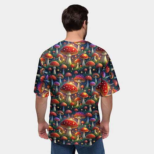 Мужская футболка оверсайз Красные мухоморы в лесу паттерн / 3D-принт – фото 4