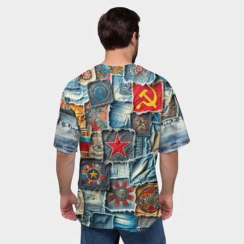 Мужская футболка оверсайз Ретро пэчворк СССР / 3D-принт – фото 4
