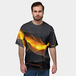 Футболка оверсайз мужская Разлом черных плит и оранжевая лава, цвет: 3D-принт — фото 2