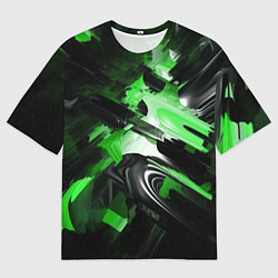 Мужская футболка оверсайз Green dark abstract geometry style