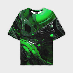 Мужская футболка оверсайз Green dark abstract geometry style