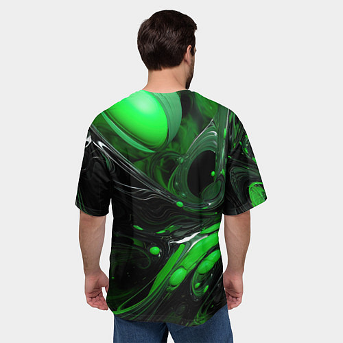 Мужская футболка оверсайз Green dark abstract geometry style / 3D-принт – фото 4