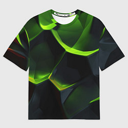 Футболка оверсайз мужская Green neon abstract geometry, цвет: 3D-принт