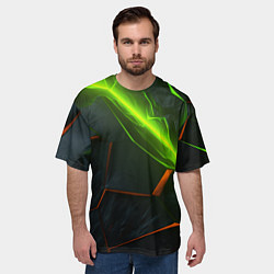 Футболка оверсайз мужская Green neon abstract geometry, цвет: 3D-принт — фото 2