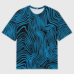 Футболка оверсайз мужская Синие линии узор, цвет: 3D-принт