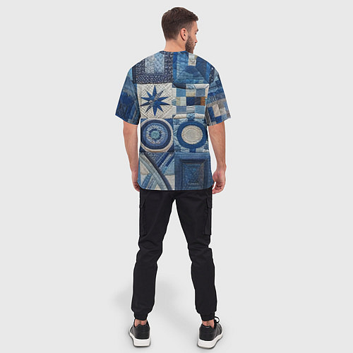 Мужская футболка оверсайз Denim patchwork - ai art / 3D-принт – фото 4