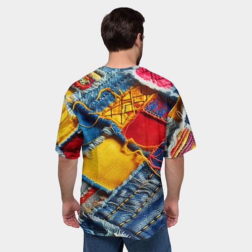 Мужская футболка оверсайз Colorful denim patchwork - ai art / 3D-принт – фото 4