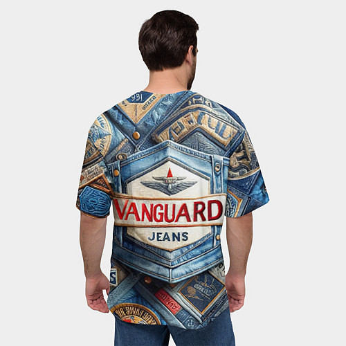 Мужская футболка оверсайз Vanguard denim patchwork - ai art / 3D-принт – фото 4