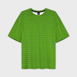 Мужская футболка оверсайз Кислотный зелёный имитация сетки