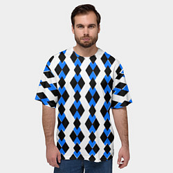 Футболка оверсайз мужская Чёрные и синие ромбы на белом фоне, цвет: 3D-принт — фото 2