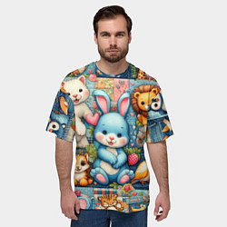 Футболка оверсайз мужская Funny hare and his friends - patchwork, цвет: 3D-принт — фото 2