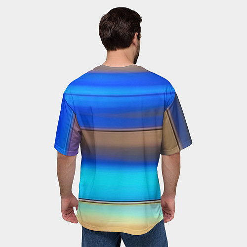 Мужская футболка оверсайз Голубые и коричневые полосы / 3D-принт – фото 4