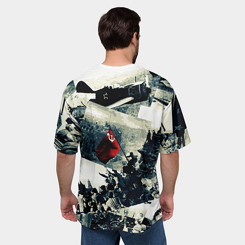 Мужская футболка оверсайз День победы 9 мая и силуэты кадров с фронта / 3D-принт – фото 4