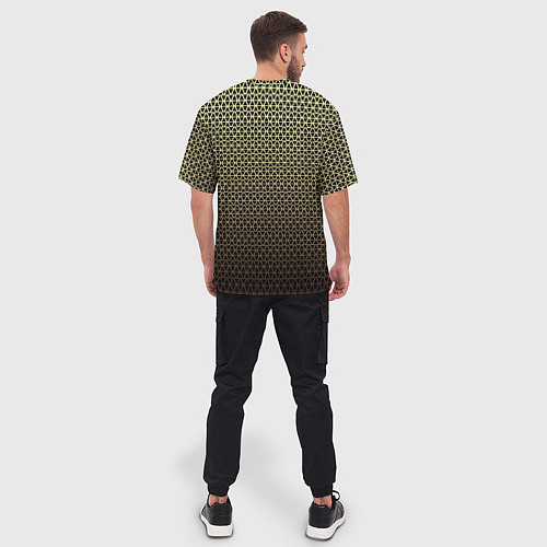 Мужская футболка оверсайз Паттерн чёрно-бежевый треугольники / 3D-принт – фото 4