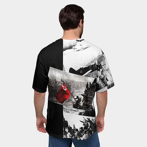 Мужская футболка оверсайз День победы 9 мая коллаж из фронтовых моментов / 3D-принт – фото 4
