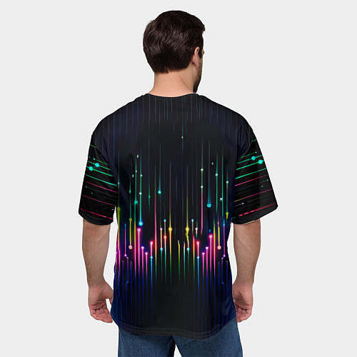 Мужская футболка оверсайз Неоновый лев в стиле киберпанк / 3D-принт – фото 4