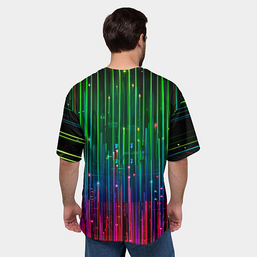 Мужская футболка оверсайз Неоновая цифровая пантера / 3D-принт – фото 4