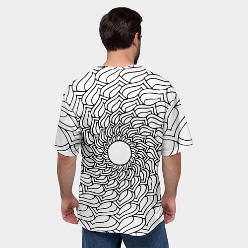 Мужская футболка оверсайз Мандала солнцевидная чёрно-белая / 3D-принт – фото 4