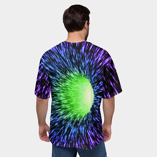 Мужская футболка оверсайз Червоточина - градиентные лучи со свечением / 3D-принт – фото 4