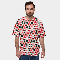Футболка оверсайз мужская Бирюзово-розовый геометричный треугольники, цвет: 3D-принт — фото 2
