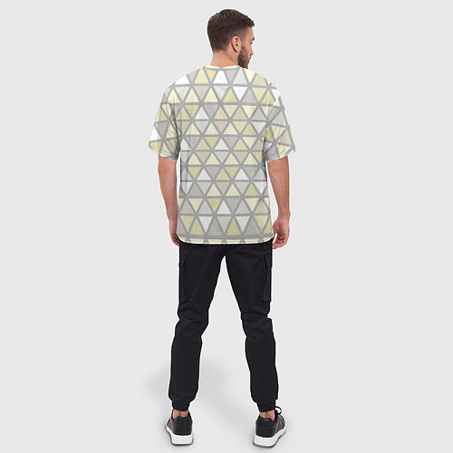 Мужская футболка оверсайз Паттерн геометрия светлый жёлто-серый / 3D-принт – фото 4