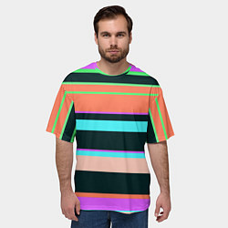 Футболка оверсайз мужская Цветные разные полосы, цвет: 3D-принт — фото 2