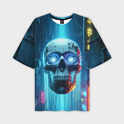 Футболка оверсайз мужская Cyber skull - neon glow ai art, цвет: 3D-принт