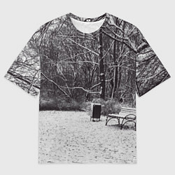 Футболка оверсайз мужская Скамейка в заснеженном парке, цвет: 3D-принт