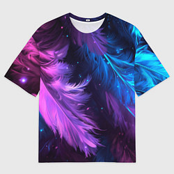 Футболка оверсайз мужская Искрящиеся перья в розовых и голубых оттенках, цвет: 3D-принт