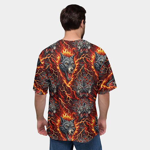 Мужская футболка оверсайз Волки эпичный паттерн / 3D-принт – фото 4