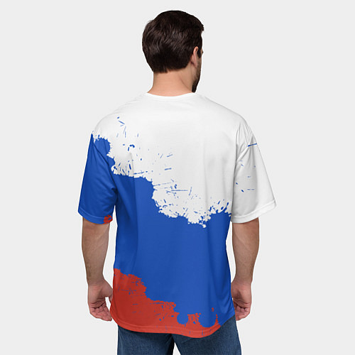 Мужская футболка оверсайз Российский триколор и герб / 3D-принт – фото 4