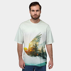 Футболка оверсайз мужская Летящий голубь и лес эффект двойной экспозиции, цвет: 3D-принт — фото 2