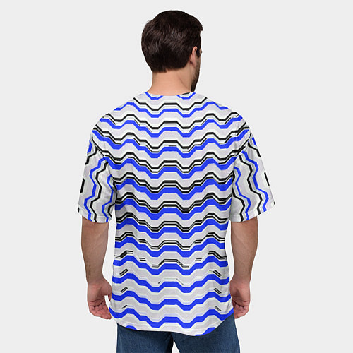 Мужская футболка оверсайз Black and blue stripes on a white background / 3D-принт – фото 4