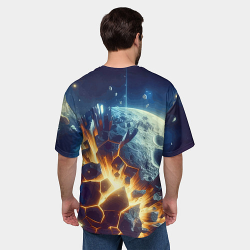 Мужская футболка оверсайз Взрыв планеты - космос от нейросети / 3D-принт – фото 4