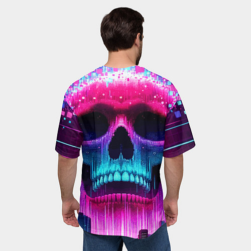 Мужская футболка оверсайз Pixel skull blast brain - cyber city ai art / 3D-принт – фото 4