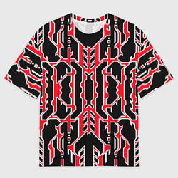 Футболка оверсайз мужская Техно красные линии с белой обводкой на чёрном фон, цвет: 3D-принт