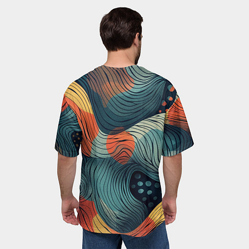 Мужская футболка оверсайз Волны линиями / 3D-принт – фото 4