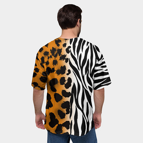 Мужская футболка оверсайз Леопардовые пятна с полосками зебры / 3D-принт – фото 4