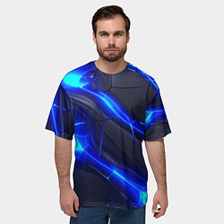 Футболка оверсайз мужская Яркое синее свечение и плиты, цвет: 3D-принт — фото 2