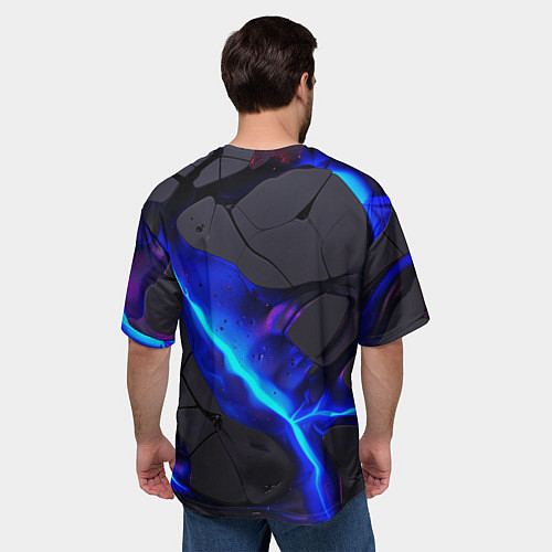 Мужская футболка оверсайз Темный синий неон из разлома плит / 3D-принт – фото 4