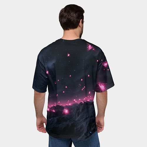 Мужская футболка оверсайз Яркие пирамидки в космосе / 3D-принт – фото 4