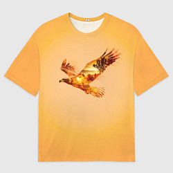Футболка оверсайз мужская Орел с пейзажем на закате двойная экспозиция, цвет: 3D-принт