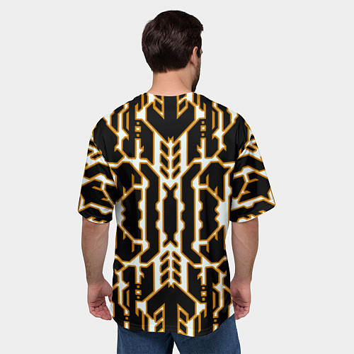 Мужская футболка оверсайз Техно белые линии с жёлтой обводкой на чёрном фоне / 3D-принт – фото 4