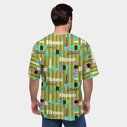 Мужская футболка оверсайз Спорт и фитнес оливковый полосатый узор с текстом / 3D-принт – фото 4