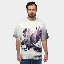 Футболка оверсайз мужская Черный ворон и город, цвет: 3D-принт — фото 2