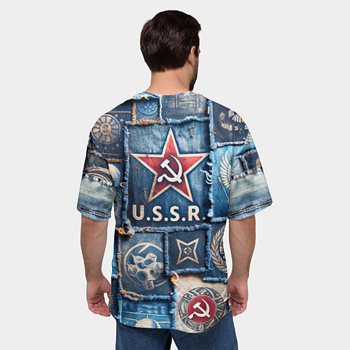 Мужская футболка оверсайз Печворк джинсы СССР / 3D-принт – фото 4