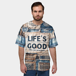 Футболка оверсайз мужская Жизнь хороша-пэчворк, цвет: 3D-принт — фото 2