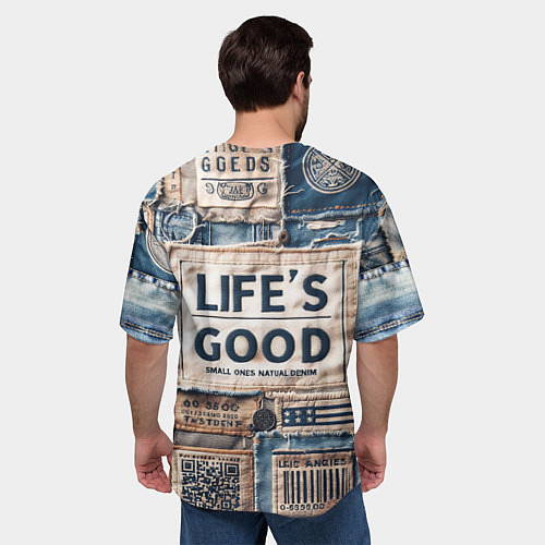 Мужская футболка оверсайз Жизнь хороша-пэчворк / 3D-принт – фото 4