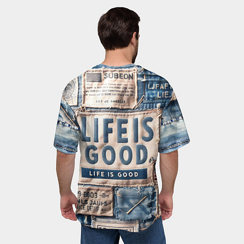 Мужская футболка оверсайз Жизнь прекрасна- пэчворк / 3D-принт – фото 4